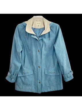 Jacket Detachable Hood Women's Size M Blue Suede Cloth Lined St Johns Bay